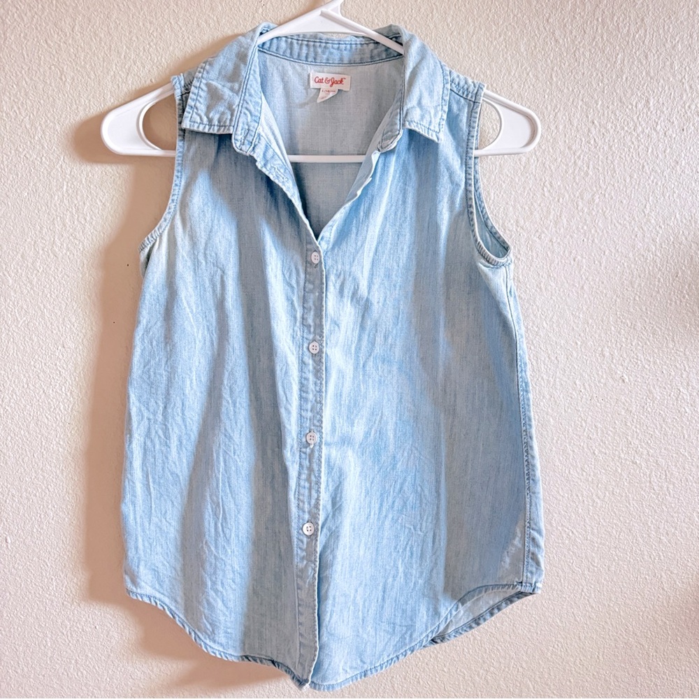 🩷 5 for $25 sale Girls sz 10 denim, sleeveless button up